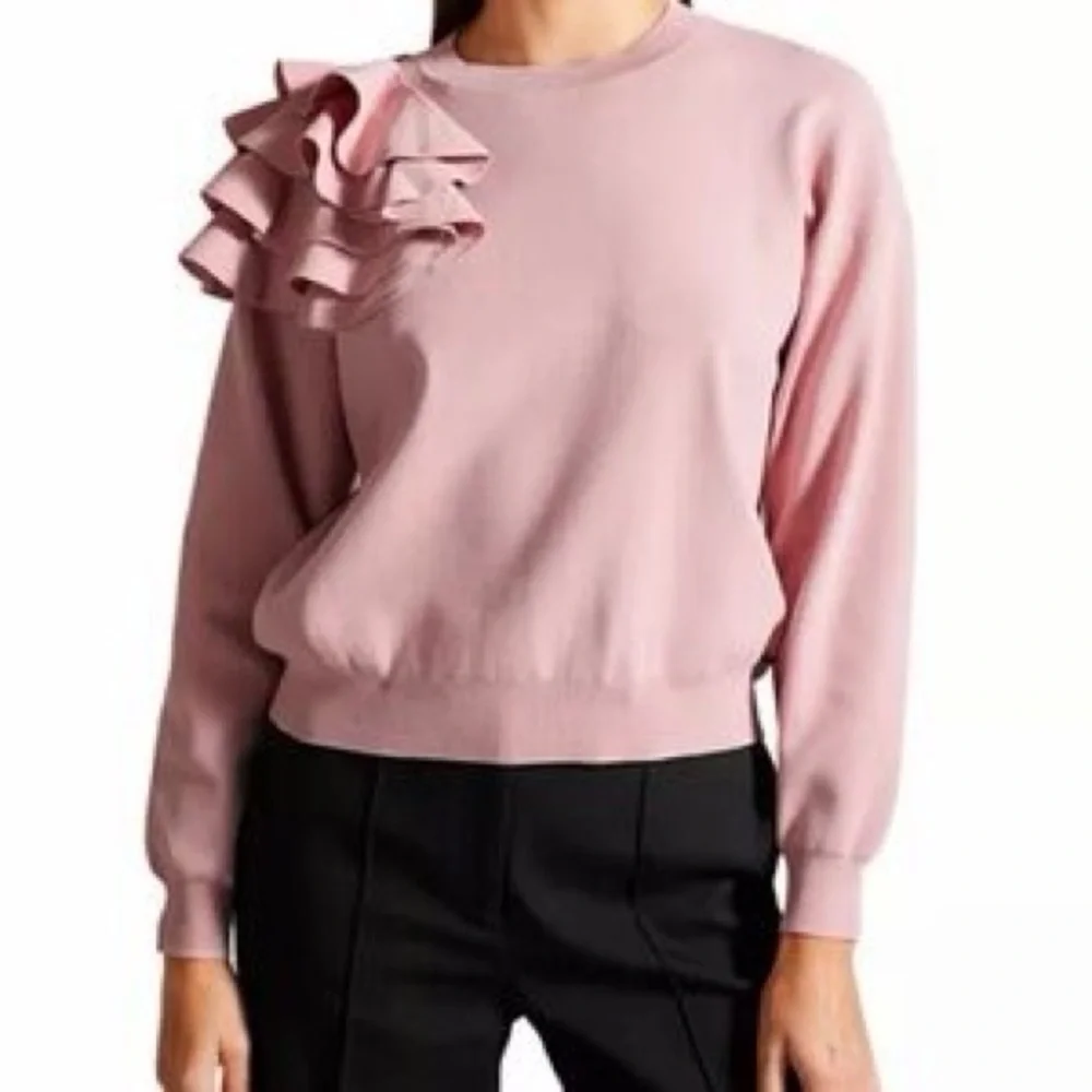 TED‎ BAKER Women Size 2/US 6 Debroh Easy Fit Ruffled Jumper pink Pullover